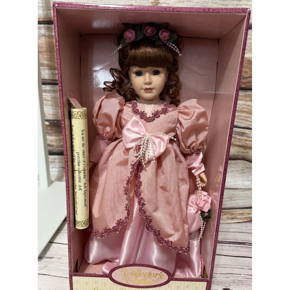Collectors Choice Genuine Fine Bisque Porcelain Doll Auburn Brown New 17”